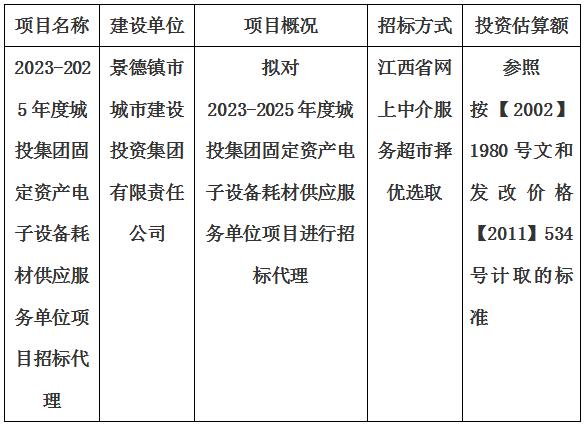 2023-2025年度城投集團固定資產(chǎn)電子設(shè)備耗材供應(yīng)服務(wù)單位項目招標(biāo)代理計劃公告