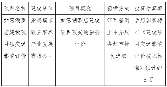 如意湖酒店建設項目交通影響評價計劃公告