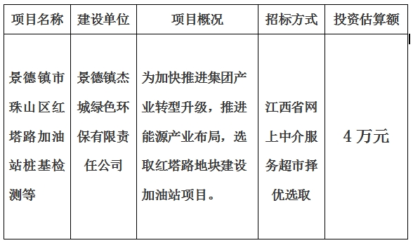 景德鎮(zhèn)市珠山區(qū)紅塔路加油站樁基檢測等計劃公告