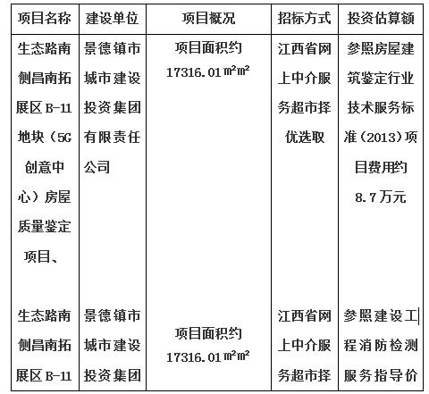 生態路南側昌南拓展區B-11地塊（5G創意中心）房屋質量鑒定項目、生態路南側昌南拓展區B-11地塊（5G創意中心）消防安全評估項目計劃公告