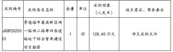 景德鎮市昌南新區緯一路緯二路等四條道路地下綜合管廊建設項目勘察招標公告
